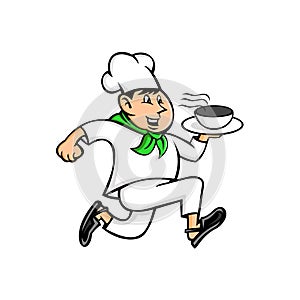 Speedy Chef Running Serving Pot of Food Mascot