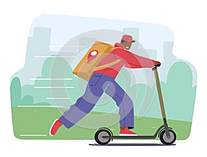 Speedy Courier Character Riding On Scooter For Quick And Efficient Deliveries Service. Zoom Through Traffic