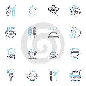 Speedy cuisine linear icons set. Quick, Efficient, Instant, Rapid, Swift, Fast, Instantaneous line vector and concept