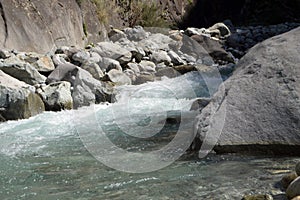 A Speedy River Water with Splashes