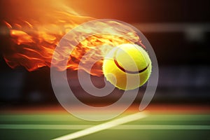 speedy tennis ball in fire, AI generated