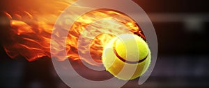 speedy tennis ball in fire, AI generated