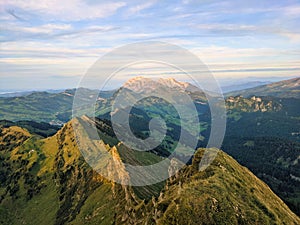 Speer mountain peak above Amden,Appenzell.View over the Toggenburg to the Alpstein area with the Saentis mountain autumn