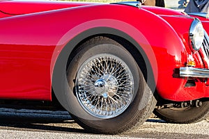 Close-up of a spoked wheel photo