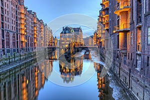 Speicherstadt Warehouses along the Canal, Hamburg, Germany - HDR