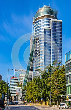 Spektrum Tower office skyscraper of Europa Capital at 18 Twarda street in Srodmiescie business district in Warsaw, Poland