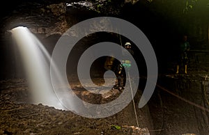 Speleologist Descending Into Mayei Cave