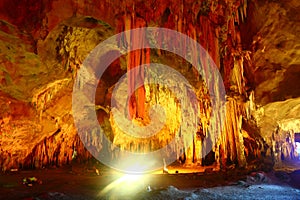 Speleologist exploring the cave