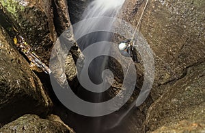 Speleologist Fixing The Entrance Route