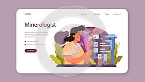 Speleologist web banner or landing page. Scientst exploring deep