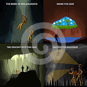 Speleologists 4 Flat Icons Square Banner