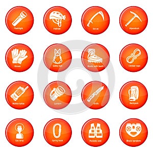 Speleology equipment icons set red vector photo