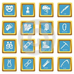 Speleology equipment icons set sapphirine square vector photo