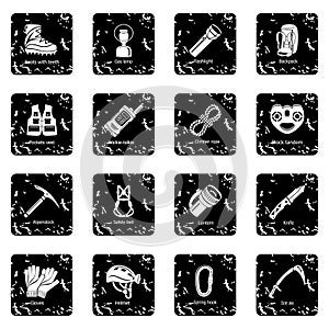 Speleology equipment icons set grunge vector photo