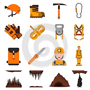 Speleology Flat Icons Set