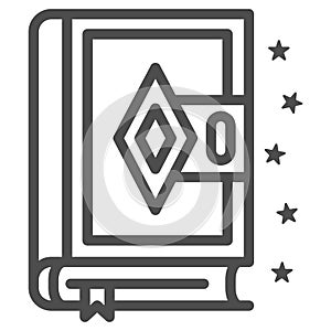 Spell Book line icon, Halloween concept, Magic book sign on white background, Ancient magic spellbook icon in outline