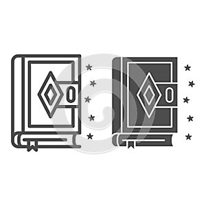 Spell Book line and solid icon, Halloween concept, Magic book sign on white background, Ancient magic spellbook icon in