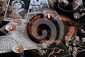 Spell casting on Samhain Halloween to contact spirits of dead relatives