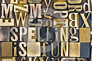 Spelling fun wood letterpress English letters words