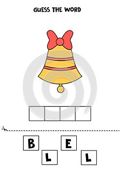 Spelling game for kids. Cartoon bell for Christmas. photo