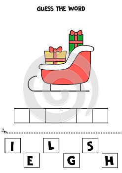 Spelling game for kids. Cartoon Christmas sleigh.