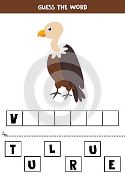 Spelling game for kids with cute cartoon vulture.