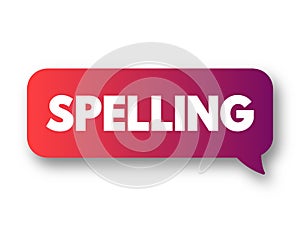 Spelling - set of conventions that regulate the way of using graphemes to represent a language in its written form, text concept