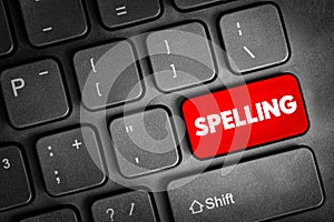 Spelling - set of conventions that regulate the way of using graphemes to represent a language in its written form, text concept