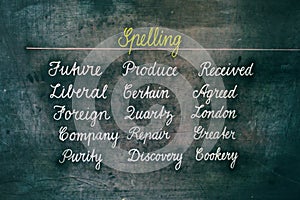 Spelling words on chalk board