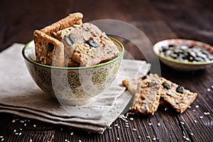 Spelt flour crackers with pumpkin, sunflower, sesame, flax and hemp seeds