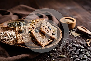 Spelt flour crackers with pumpkin, sunflower, sesame, flax and hemp seeds