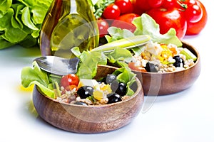 Spelt salad on white background