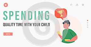 Spending Quality Time with your Child Landing Page Template. Happy Family Board Games Fun, Joyful , Kid Play Boardgame