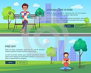 Spending Time at Park in Free Wi-Fi Zone in City