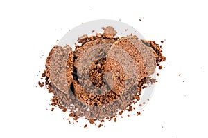 Spent or used coffee grounds on white background photo