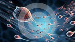 Sperm cells floating towards egg, fertility