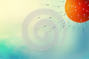 Sperm and egg cell on scientific background