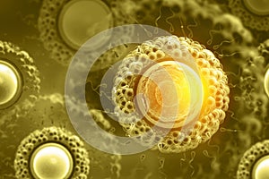 Sperm and egg cell on scientific background