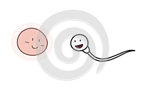 Sperm and Ovum Cartoon, a hand drawn vector cartoon illustration of a sperm and an ovum.