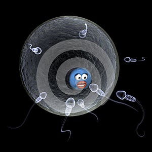 Sperm swimming towards a smiley egg