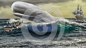 Sperm whale attacking harpoon whalers