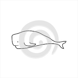 Sperm Whale Tail in Water Wave, Wildlife. Flat Vector Icon illustration.
