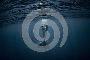 A whale in deep blue ocean underwater photo