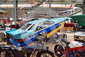 SPEYER, GERMANY - OCTOBER 2022: blue Mercedes-Benz SEC Dragster, 1993 in the Technikmuseum Speyer