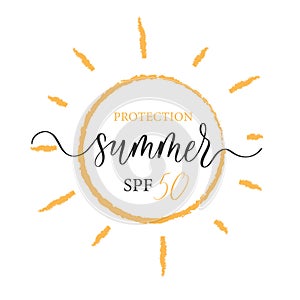 SPF 50 protection Sun protection summer icon design. UV symbol. SPF sun sign. Ultra violet rays radiation.