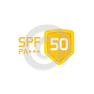 Spf label vector icon isolated, sun protection factor 50 symbol or sticker