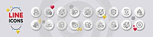 Spf protection, Sun protection and Niacin vitamin line icons. For web app, printing. White buttons 3d icons. Vector