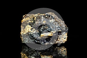 Sphalerite zinc blende ore, raw rock on black background, mining and geology photo