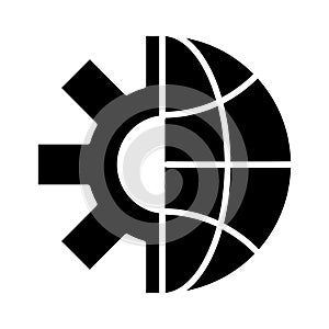 Sphere browser with gear settings machine silhouette style icon