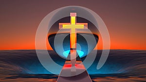 sphere with a christian cross over a hole in the sea